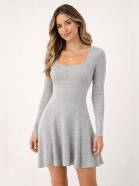 Olive & Oak Gray Ribbed Knit Dress long sleeve size small